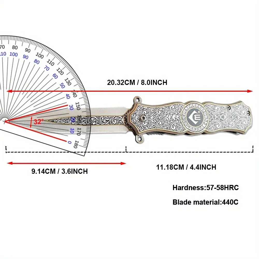 Quick-Open Tactical Folding Knife with 5CR15MOV Blade, Stainless Steel Handle & Waist Clip - Perfect for Outdoor Rescue & EDC