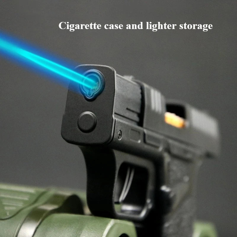 Outdoor Camping Gun Shaped Cigarette Case with Lighter,3 Capacity Windproof Jet Flame Butane Lighter,Men's Smoking Gadget & Gift