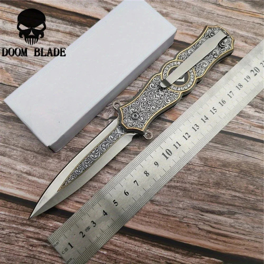 Quick-Open Tactical Folding Knife with 5CR15MOV Blade, Stainless Steel Handle & Waist Clip - Perfect for Outdoor Rescue & EDC