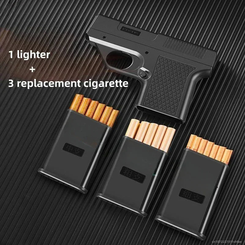 Outdoor Camping Gun Shaped Cigarette Case with Lighter,3 Capacity Windproof Jet Flame Butane Lighter,Men's Smoking Gadget & Gift